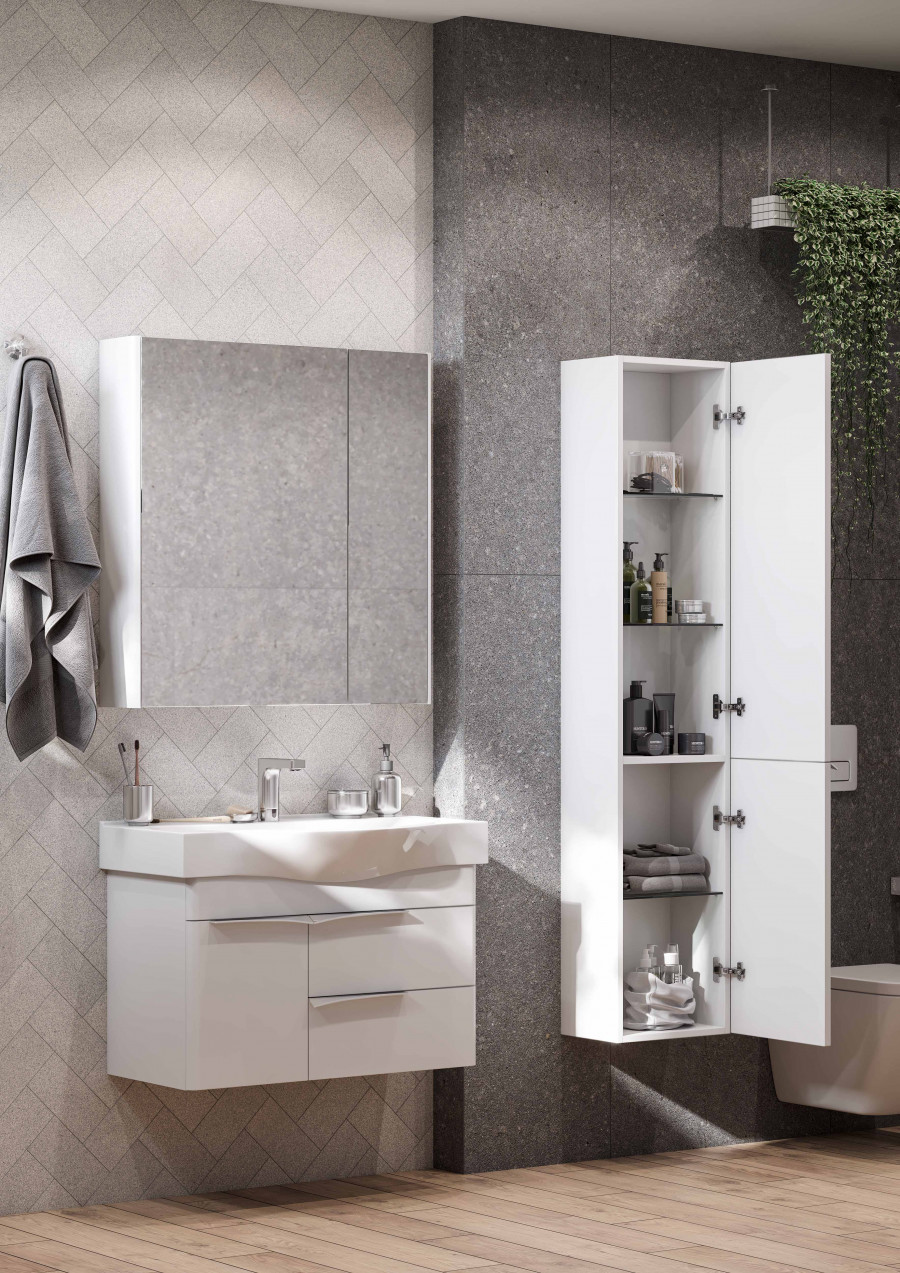 Шкаф-колонна БЕВЕРЛИ 34, подвесная, правая, белая