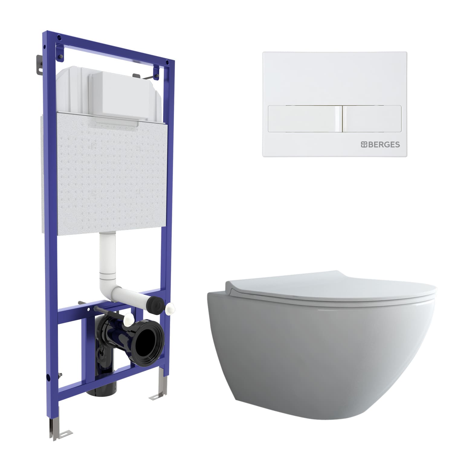 Комплект: инсталляция NOVUM, кнопка L1, унитаз PUMA XL Rimless, сиденье дюропласт Toma Slim SO, BERG