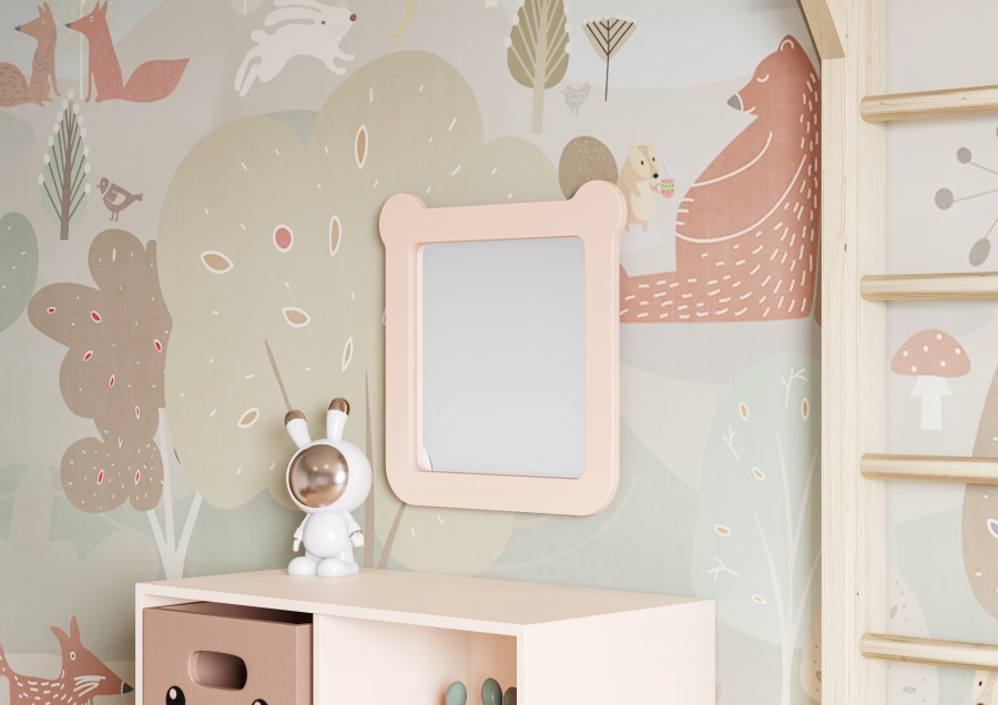 Зеркало КАСПЕР МИШКА, квадратное, розовый матовый