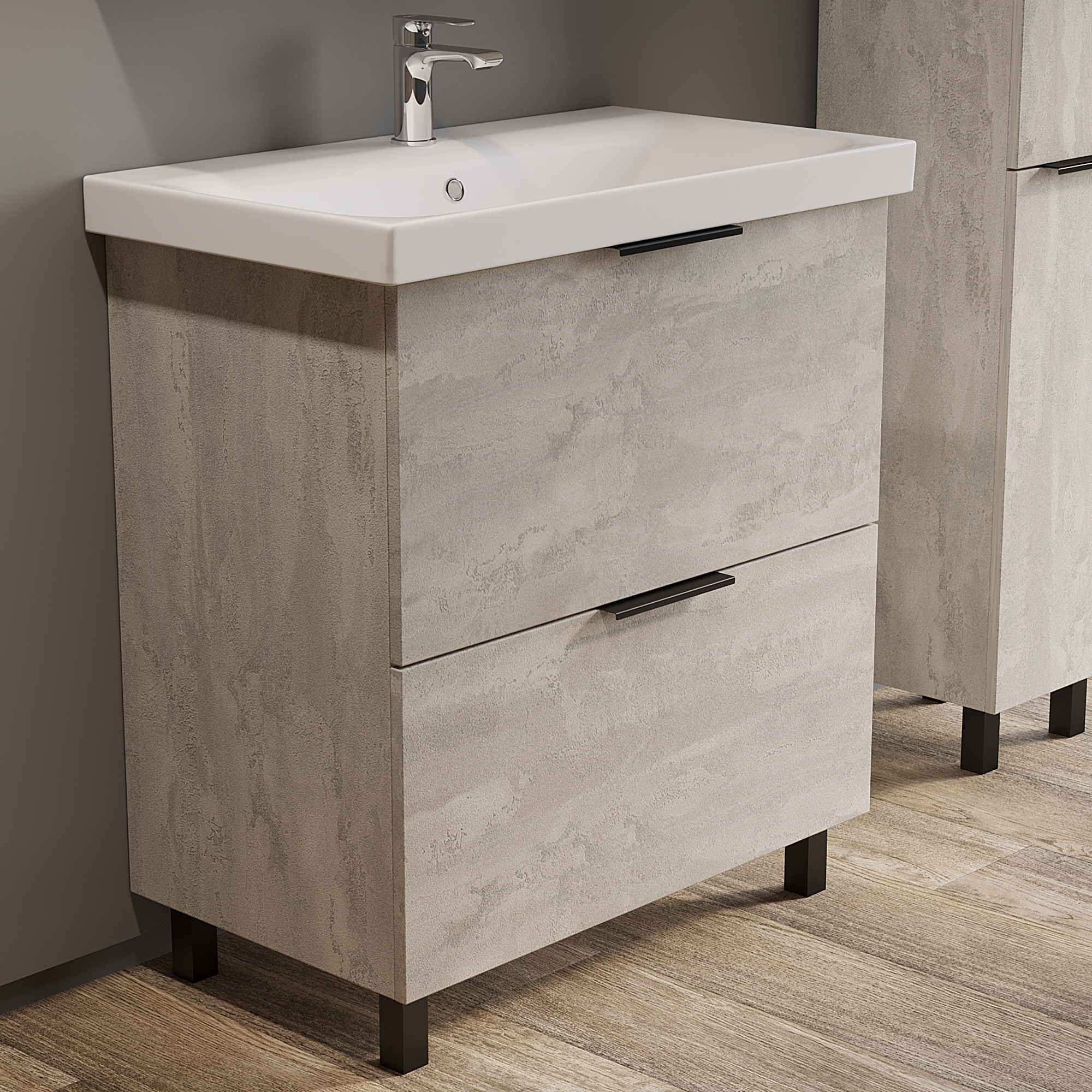 Шкаф-пенал VIANT БЕРЛИН 30 напольный цемент (VBER300C-PEN)