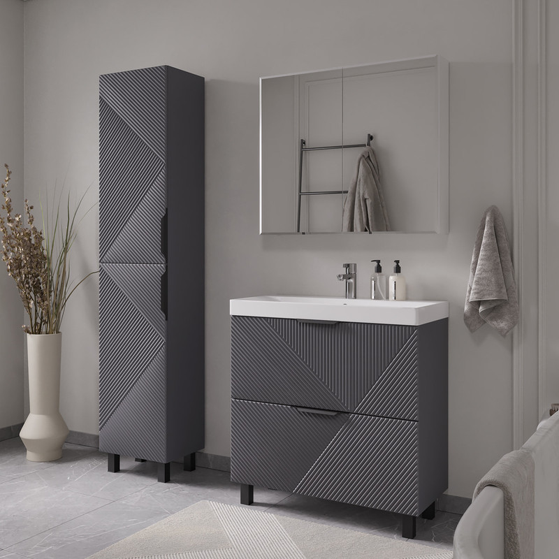 Шкаф зеркальный Geometry 80, подвесной, белый, VOLNA