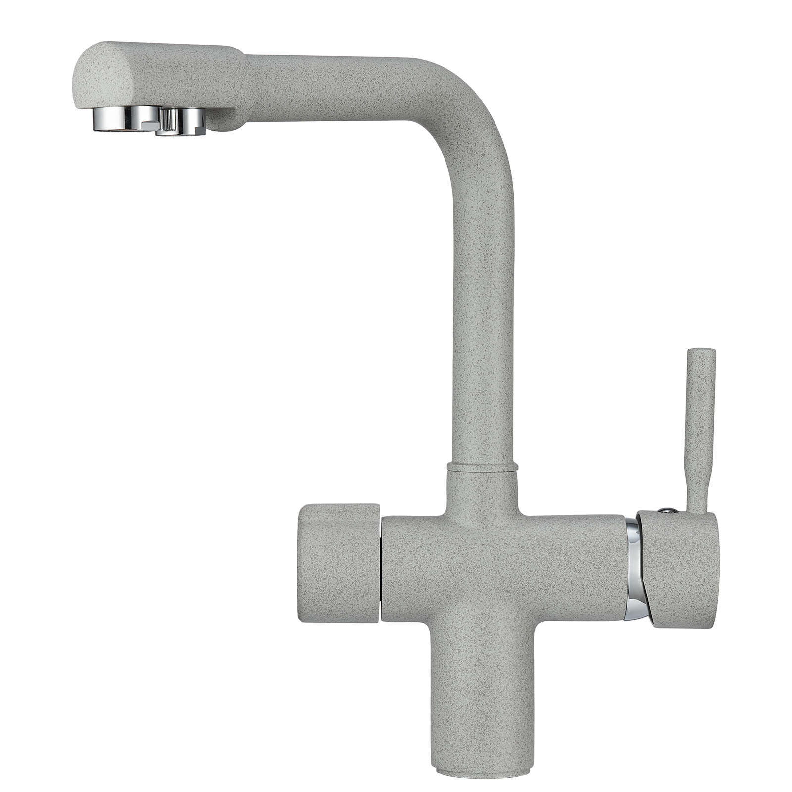 2088, БАЗАЛЬТ Смеситель для кухни однорыч., с подкл. для питьевой воды, сер., GRANULA