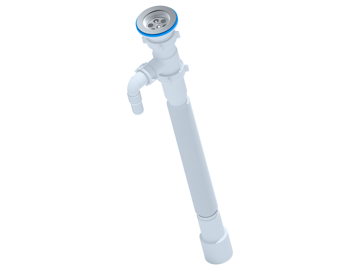 Сифон для мойки АНИ Пласт G118 1 1/2 дюйма 40/50 гофрированный 648-1488 с отводом для стиральной машины