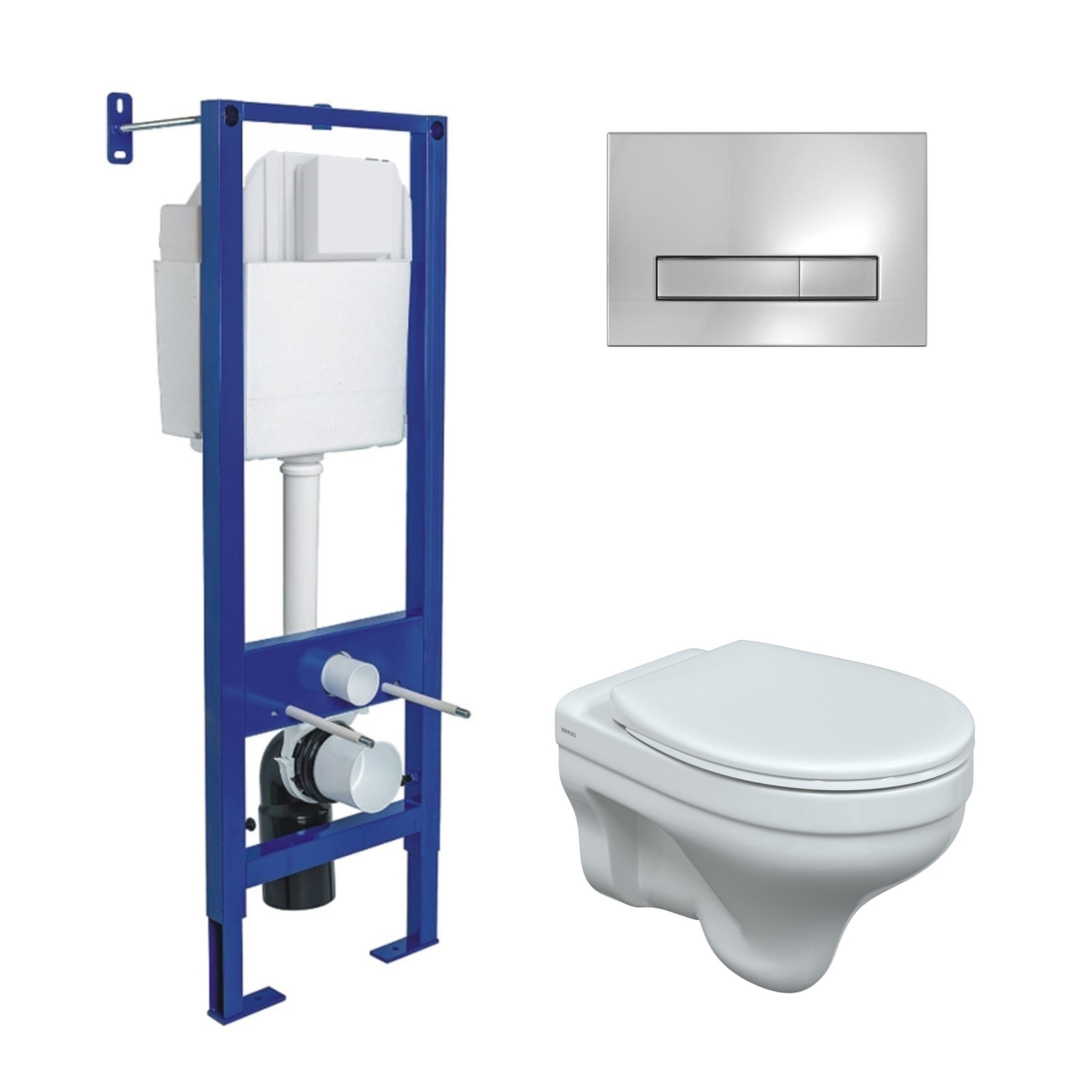 Комплект: инсталляция ATOM Line кнопка хром глянец, унитаз подвесной Albit S с сиденьем Optim PSO по