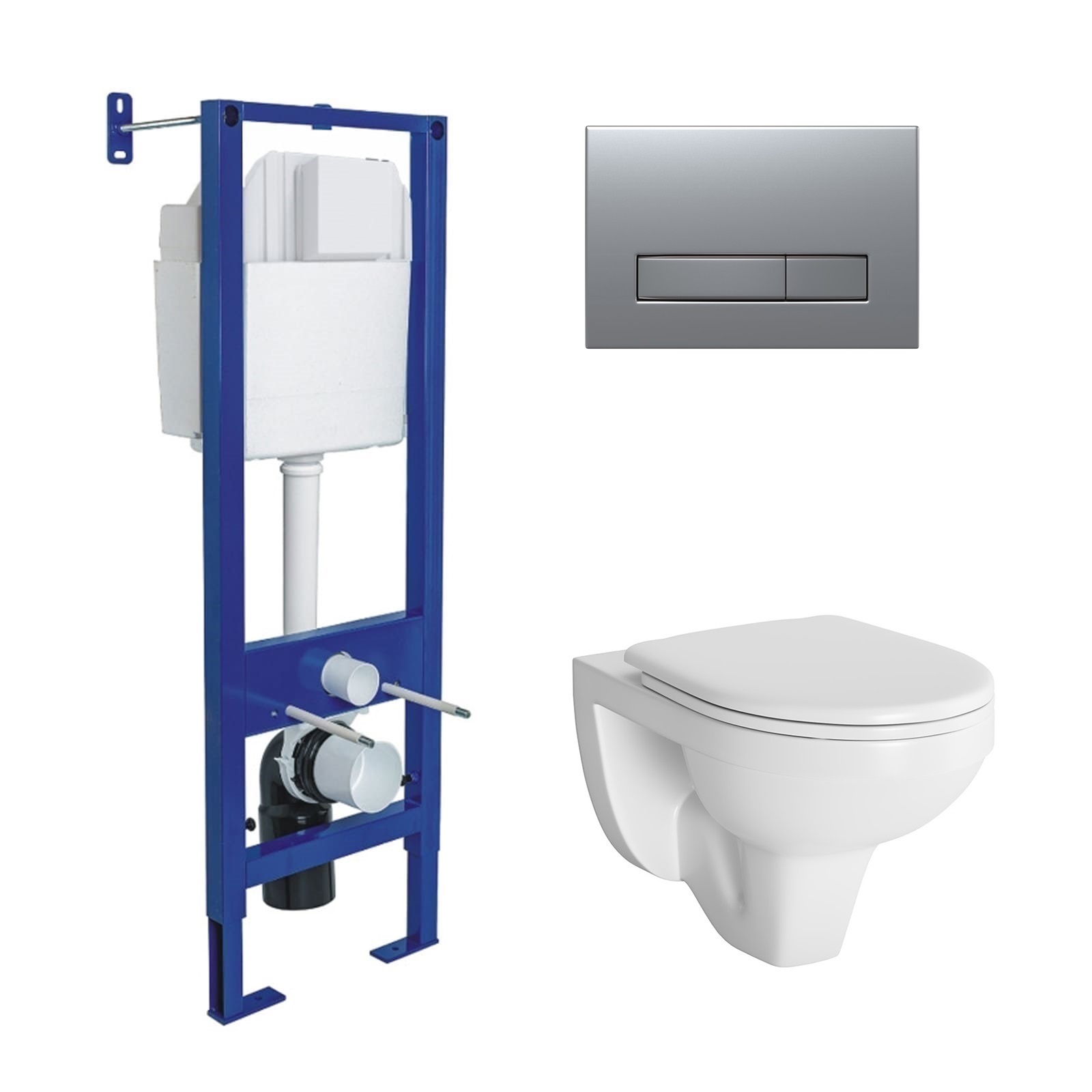 Комплект: инсталляция ATOM Line кнопка матовый хром, унитаз Gamma, сиденье дюропласт, микролифт, быс