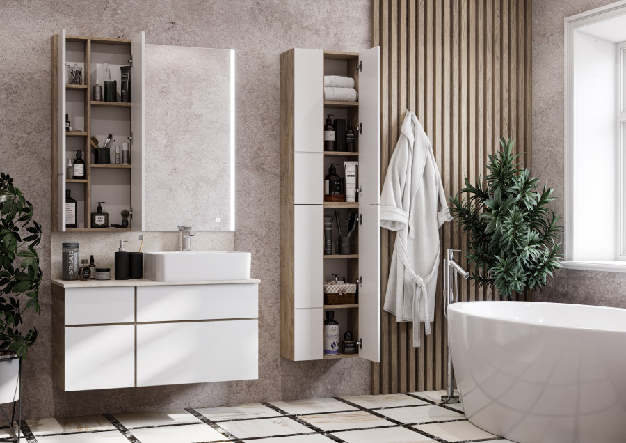 Модуль подвесной МИШЕЛЬ 43, дуб эндгрейн, белый