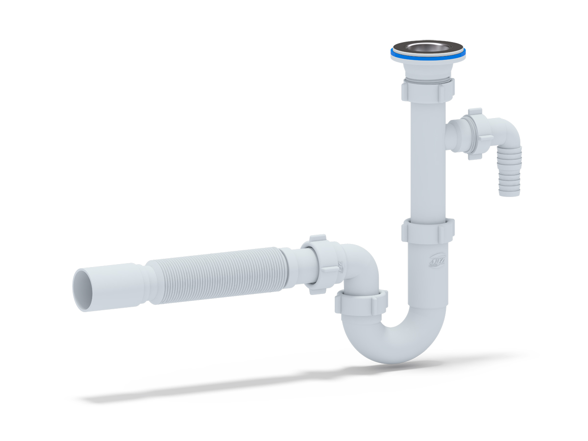 Сифон для раковины АНИ Пласт DB1310 1 1/4 дюйма 32 прямоточный с отводом для стиральной машины и гибкой трубой 32х40