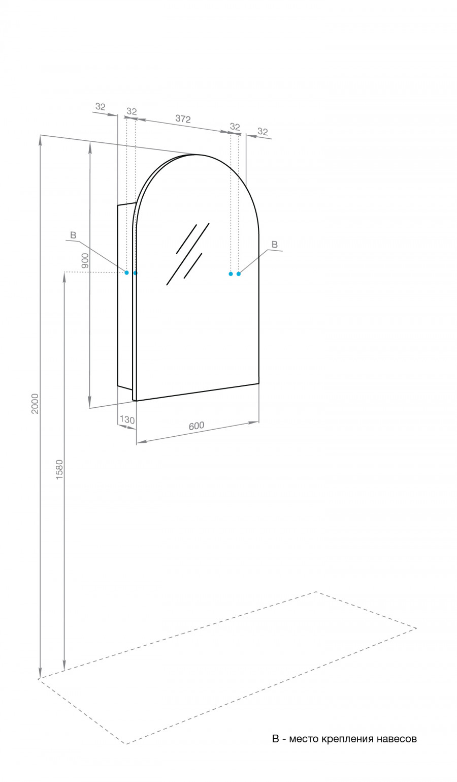 Зеркальный шкаф САНТА-БАРБАРА 60, правый, графит