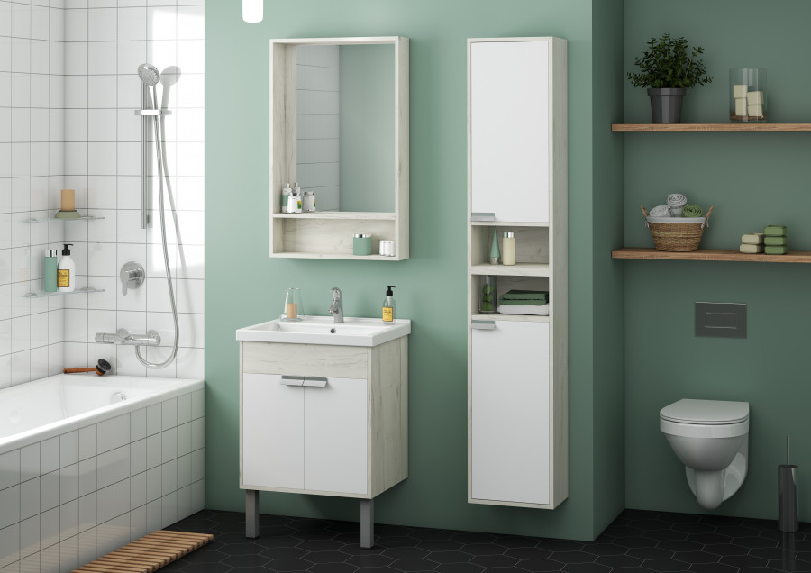 Зеркальный шкаф ФЛАЙ 60, белый, дуб крафт