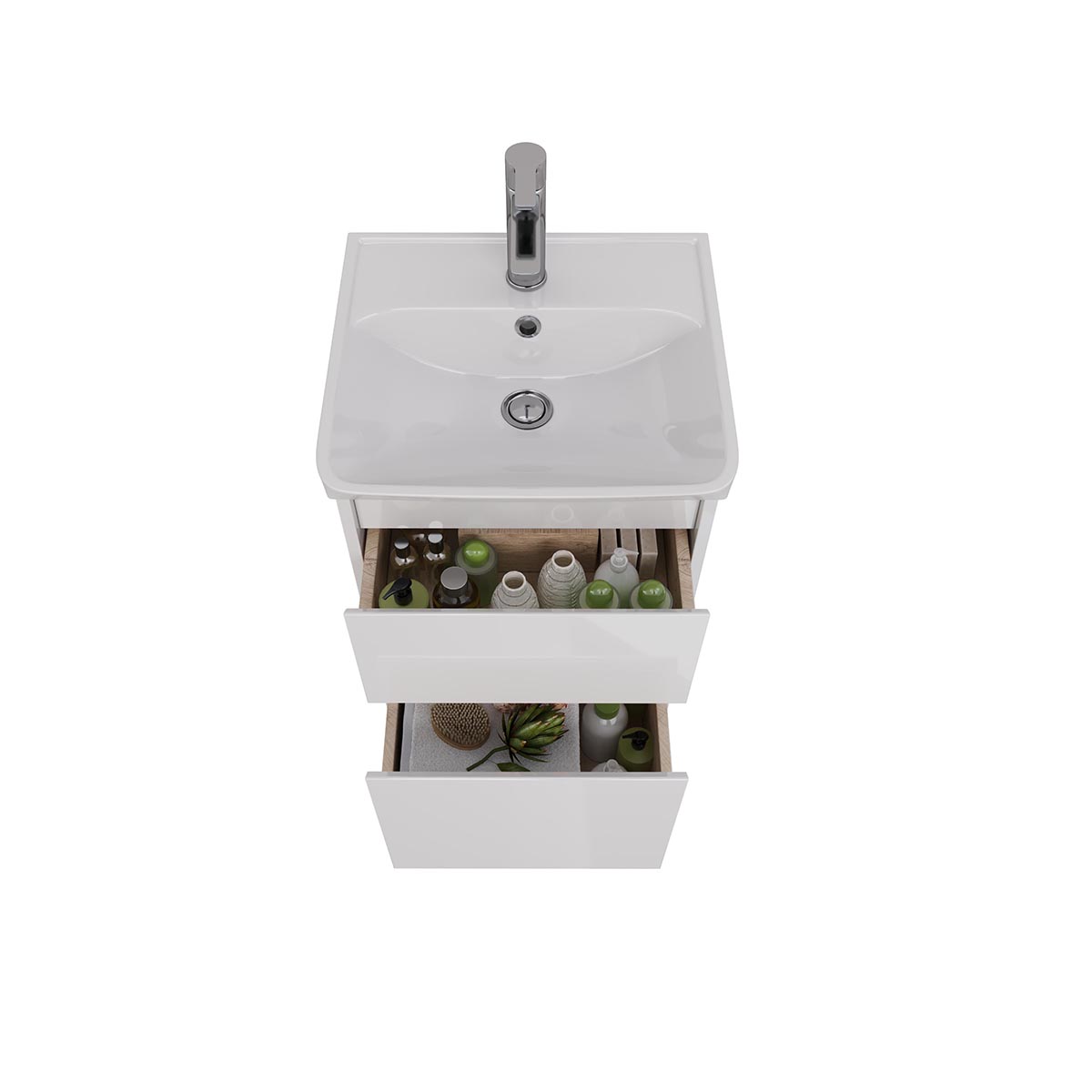 Тумба Lemark COMBI 45 см под 1 раковину, подвесная/напольная, 2 ящика, цвет корпуса, фасада: Белый г