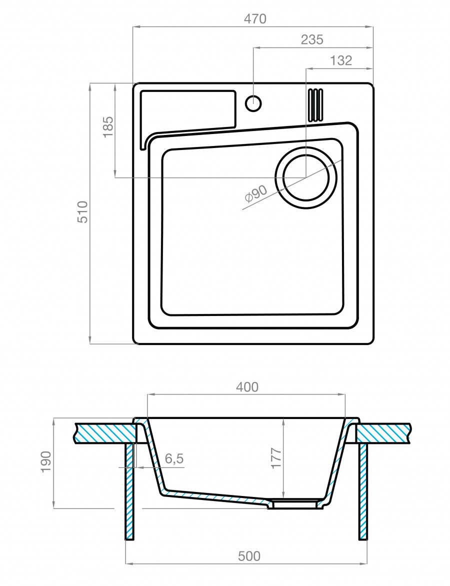 Мойка для кухни  Парма  510x470x175 мм, квадратная, кофе
