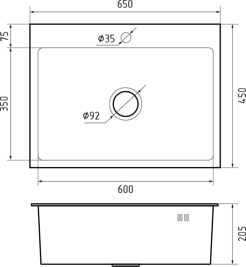 GranFest METAL (6545) Мойка нерж.1 чаша 650*450*215 мм 