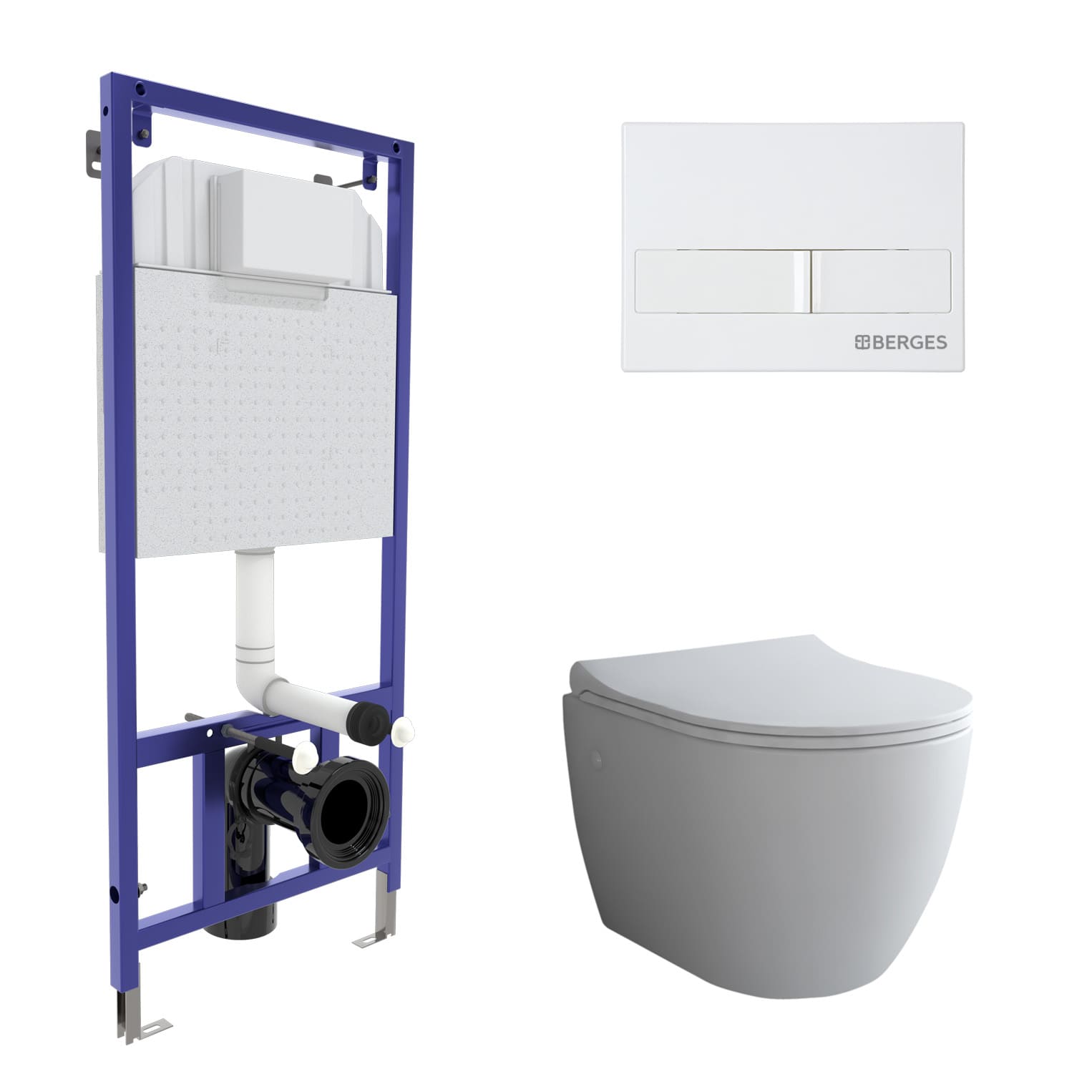 Комплект: инсталляция NOVUM, кнопка L1, унитаз OKUS, сиденье дюропласт Toma Slim SO, BERGES