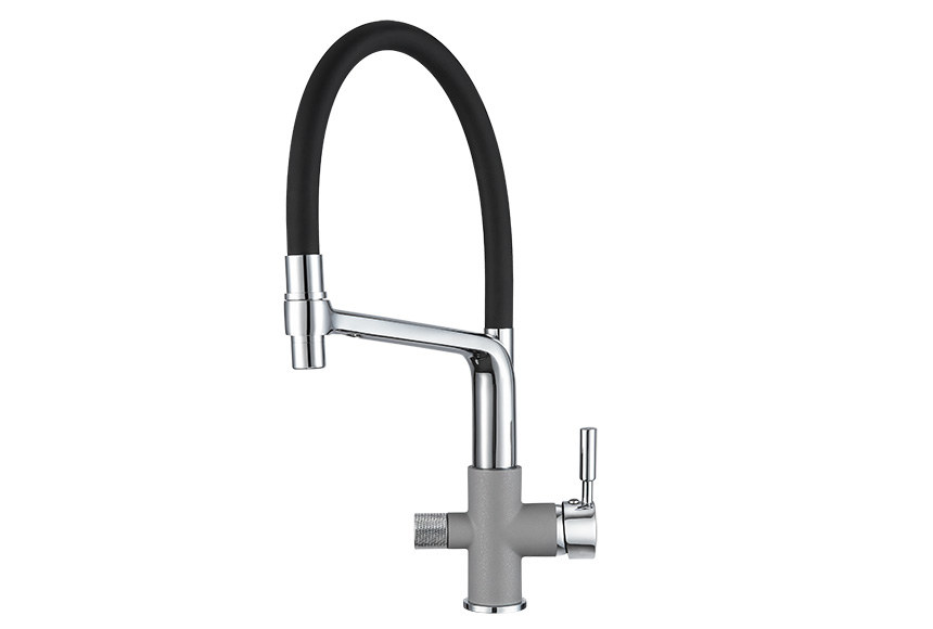 0075, АЛЮМИНИУМ Смеситель для кухни однорыч., с подкл. для питьевой воды, GRANULA