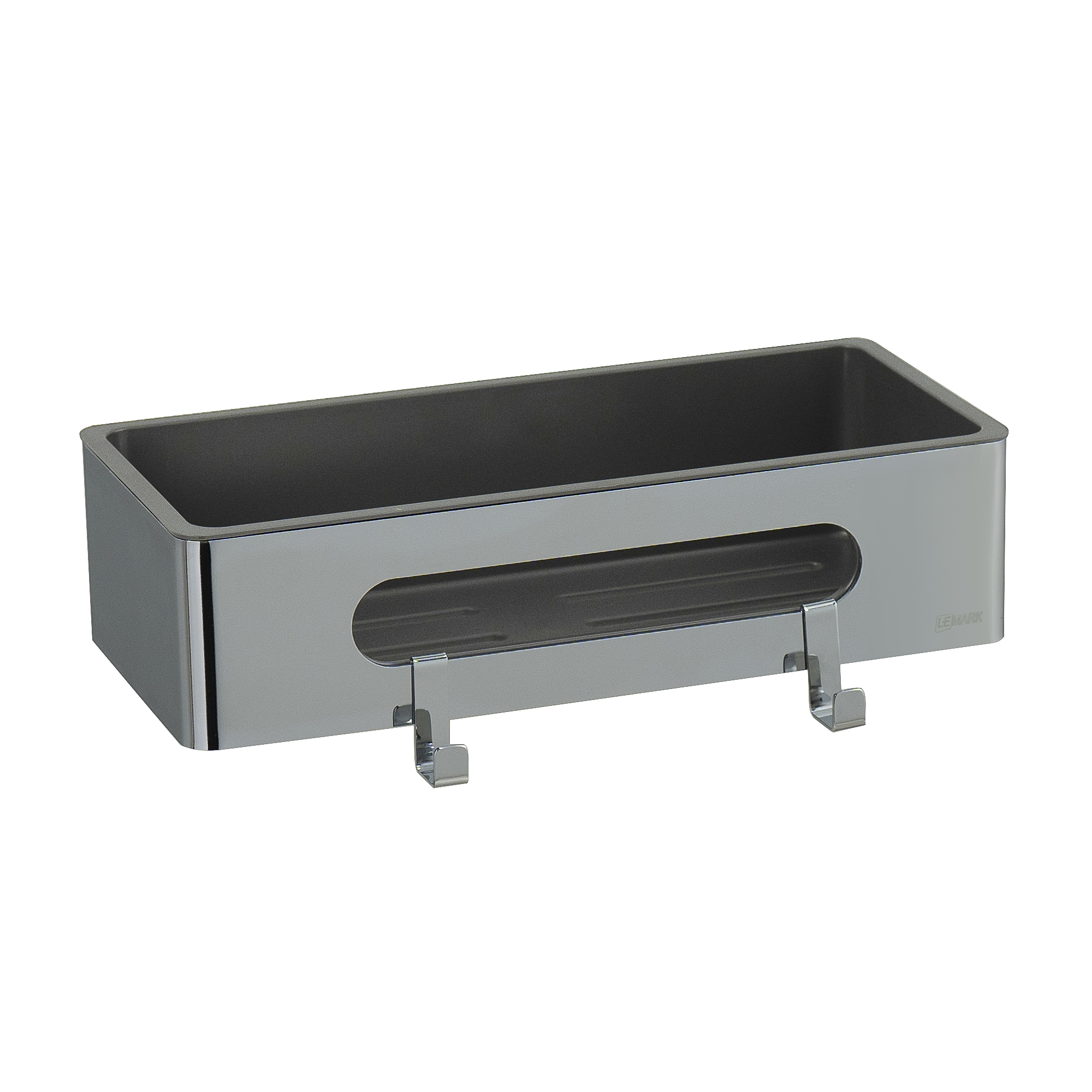 Полка для душа прямая LEMARK SHELF LINE из нерж. стали с крючками, хром/вставка-пластик графит