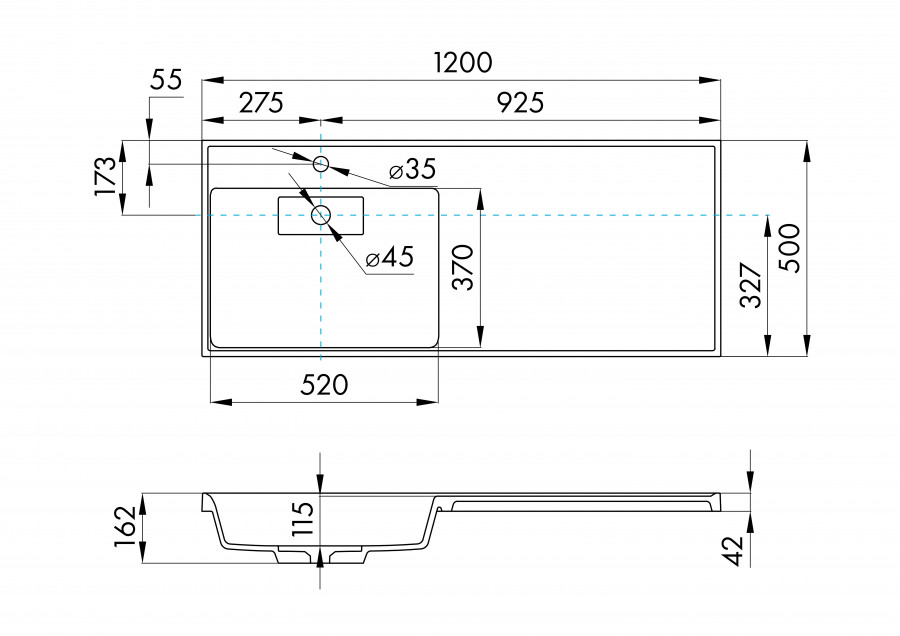 Раковина ЛОНДРИ 120, левая, графит