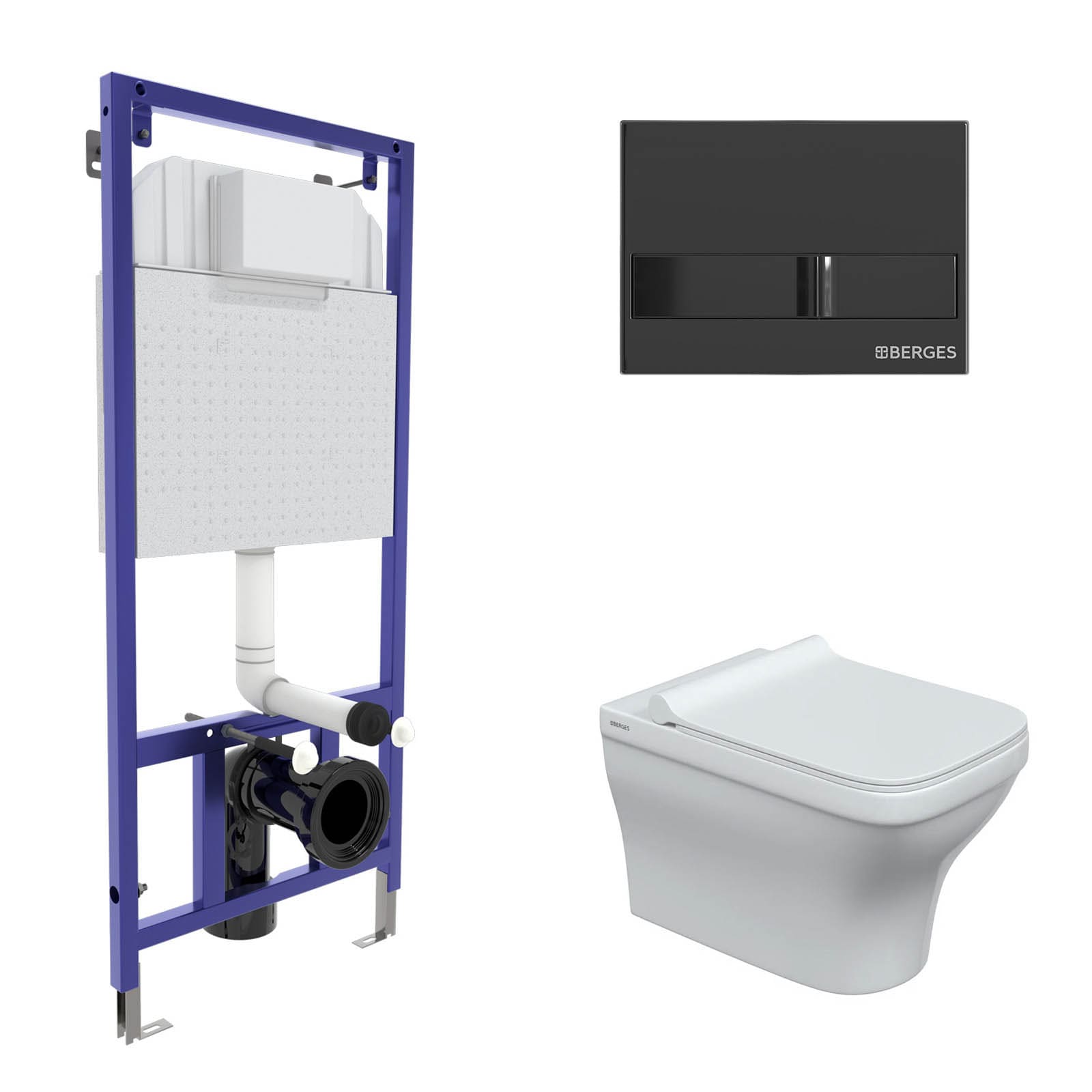 Комплект: инсталляция NOVUM кнопка L6 черный глянец, унитаз Strati Rimless, сиденье дюропласт Strati