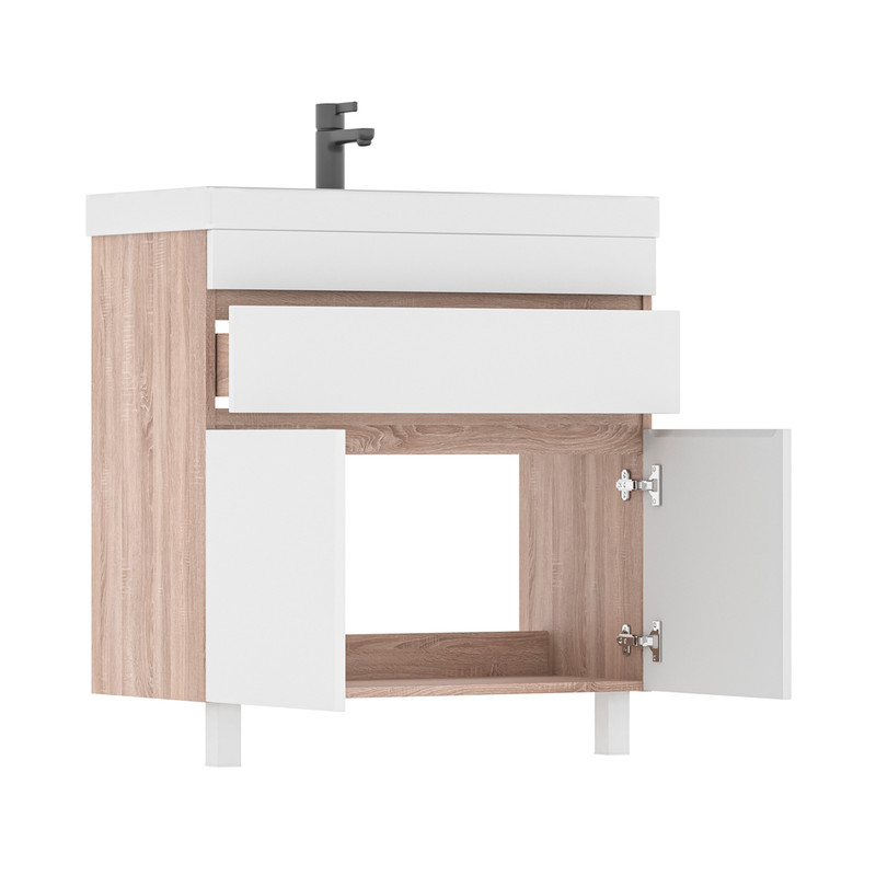 Тумба Conty 80, напольная, 2 дв., 1 ящ., белый/дуб снома (под раковину 9696-80), VOLNA