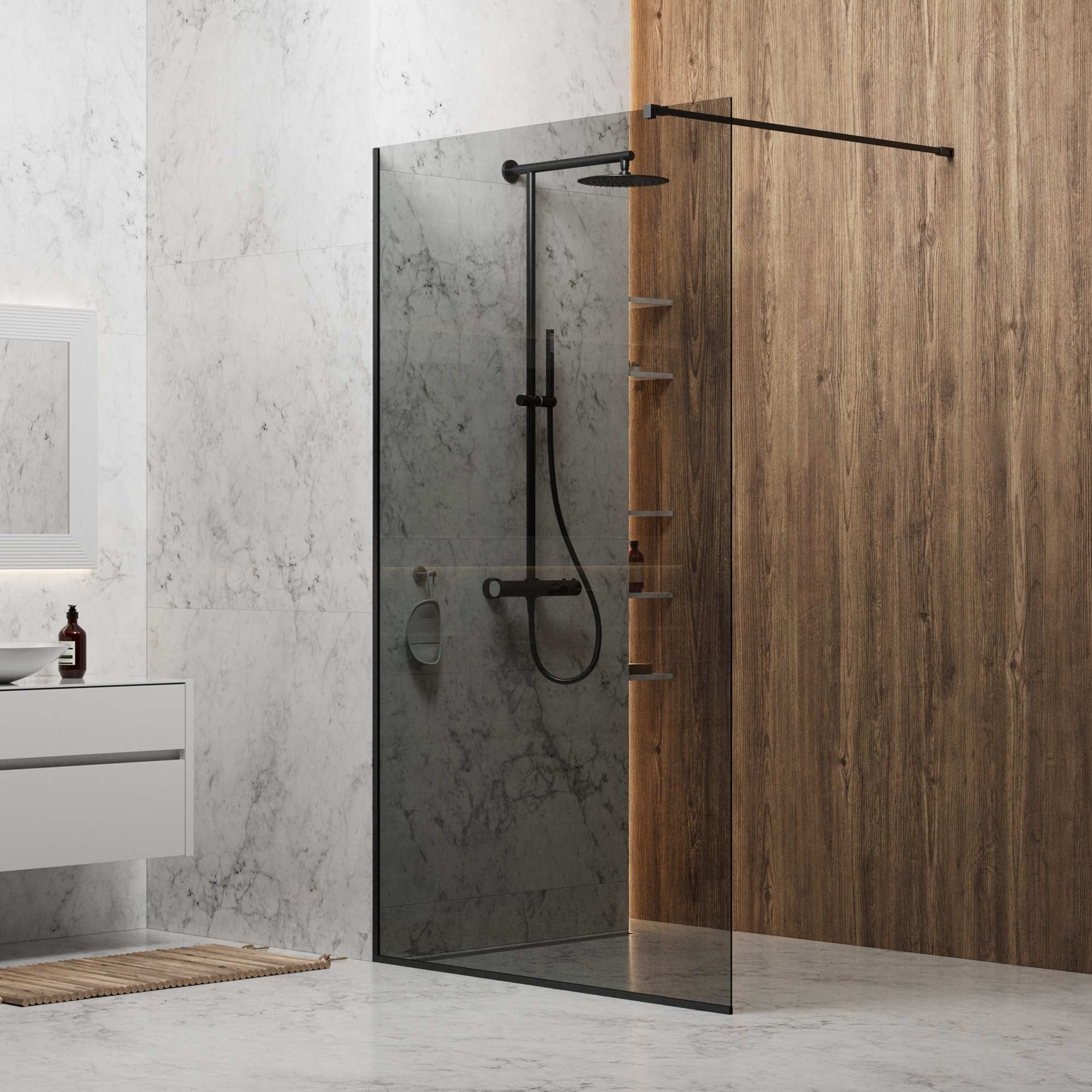 Душевая стенка SKY BLACK 900 тонированное стекло, BERGES