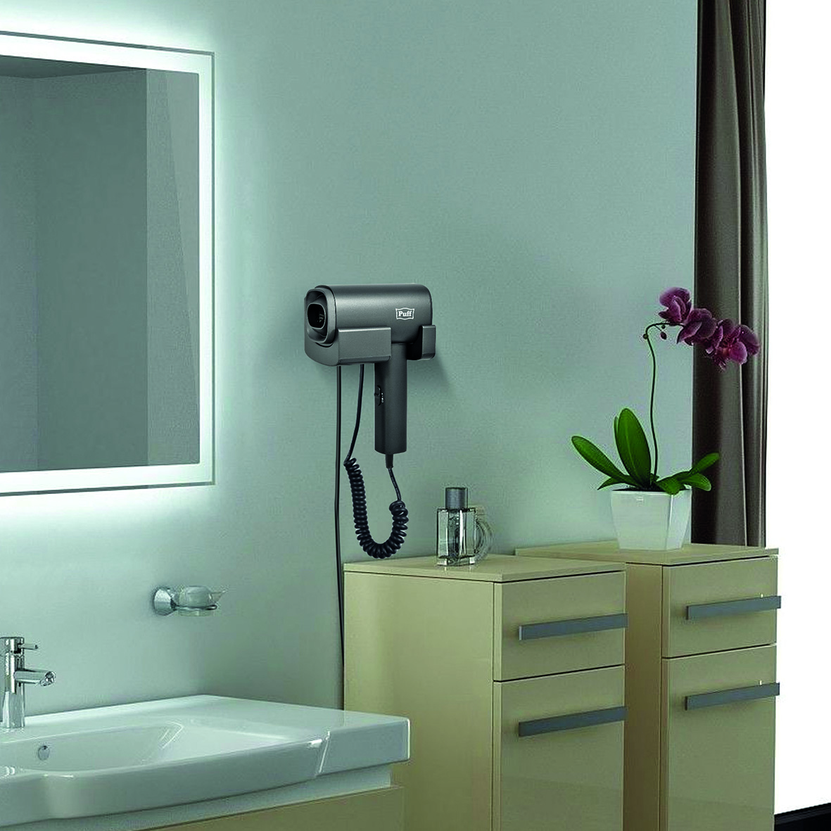 Фен для волос настенный PUFF-1601Gr серый матовый, 1,6 кВт (1405.011)