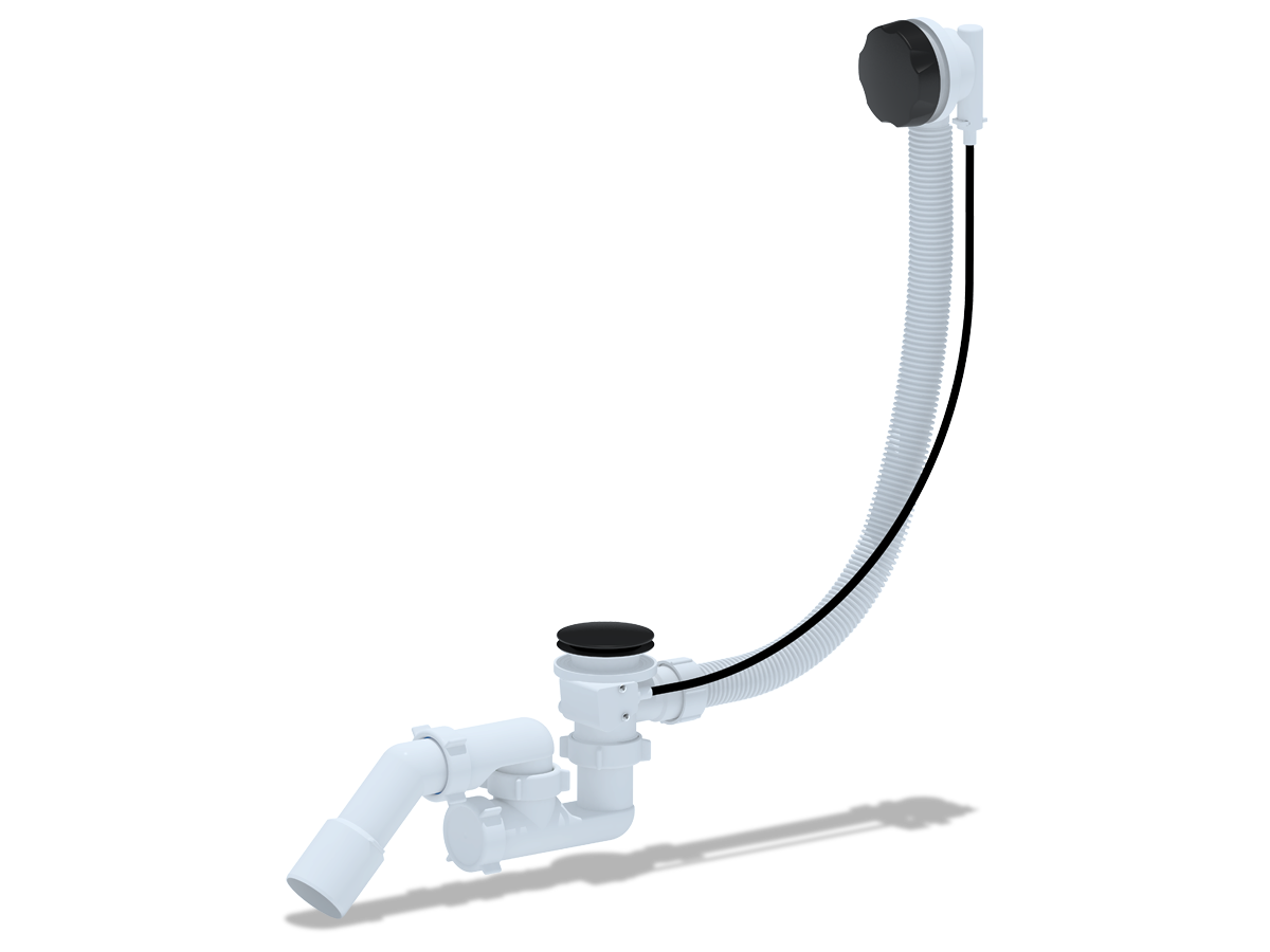 Перелив полуавтомат с регулируемым сифоном АНИ Пласт EM321BL 580 с переходной трубой 45 градусов 40х50 черный, толщина ванн до 13