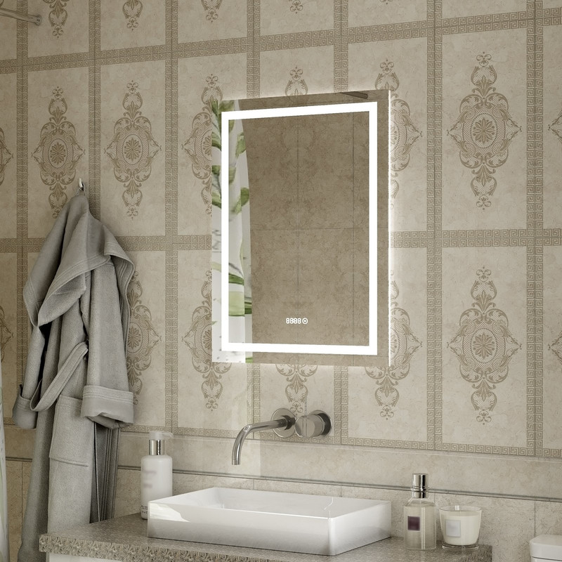 Зеркало Verte LED с часами 500x700