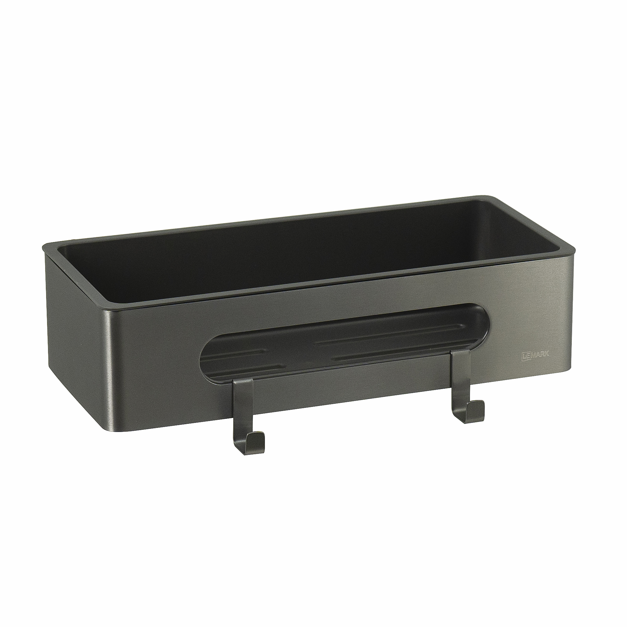 Полка для душа прямая LEMARK SHELF LINE из нерж. стали с крючками, графит/вставка-пластик графит