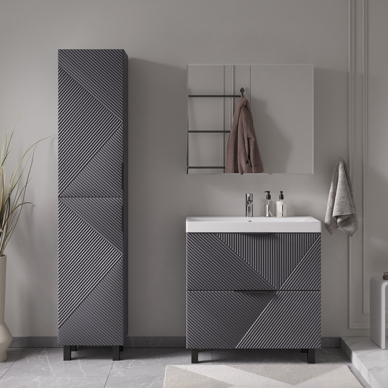 Шкаф зеркальный Geometry 80, подвесной, белый, VOLNA