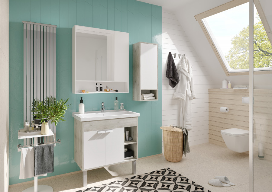 Зеркальный шкаф ФЛАЙ 80, белый, дуб крафт