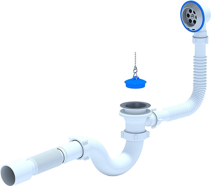 Сифон для ванны АНИ Пласт VE155 1 1/2 дюйма 40 с гибкой трубой 375х40х50