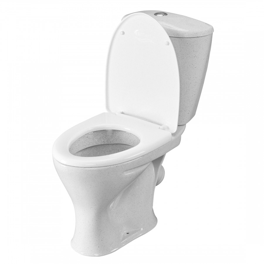 Унитаз-компакт "Версия" наклонный выпуск, с кнопочной арматурой и сиденьем, крап на белом  SANTERI
