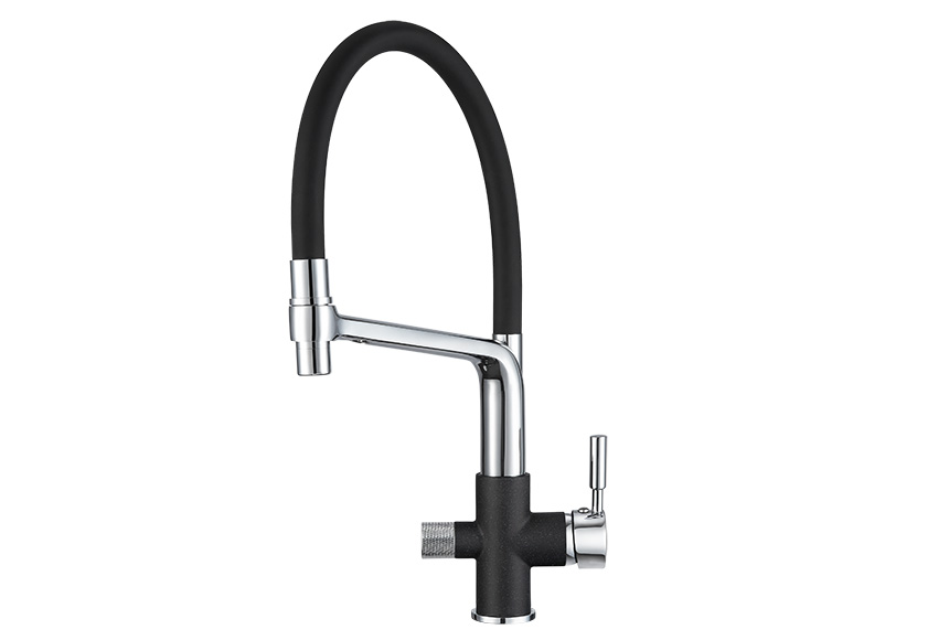 0075, ЧЁРНЫЙ Смеситель для кухни однорыч., с подкл. для питьевой воды, GRANULA