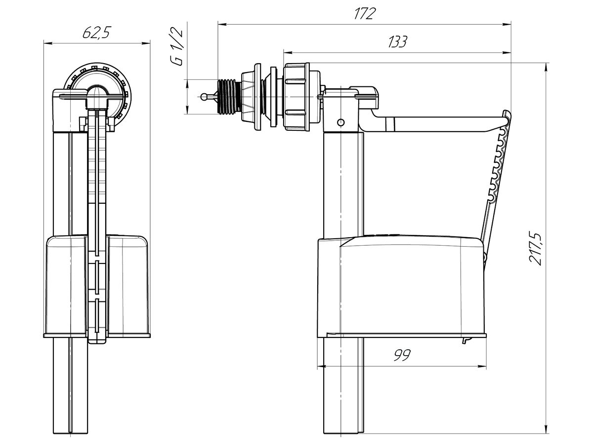 Клапан наливной боковой АНИ Пласт WC5050 для бачка эконом прямого действия штуцер пластик 1/2 дюйма