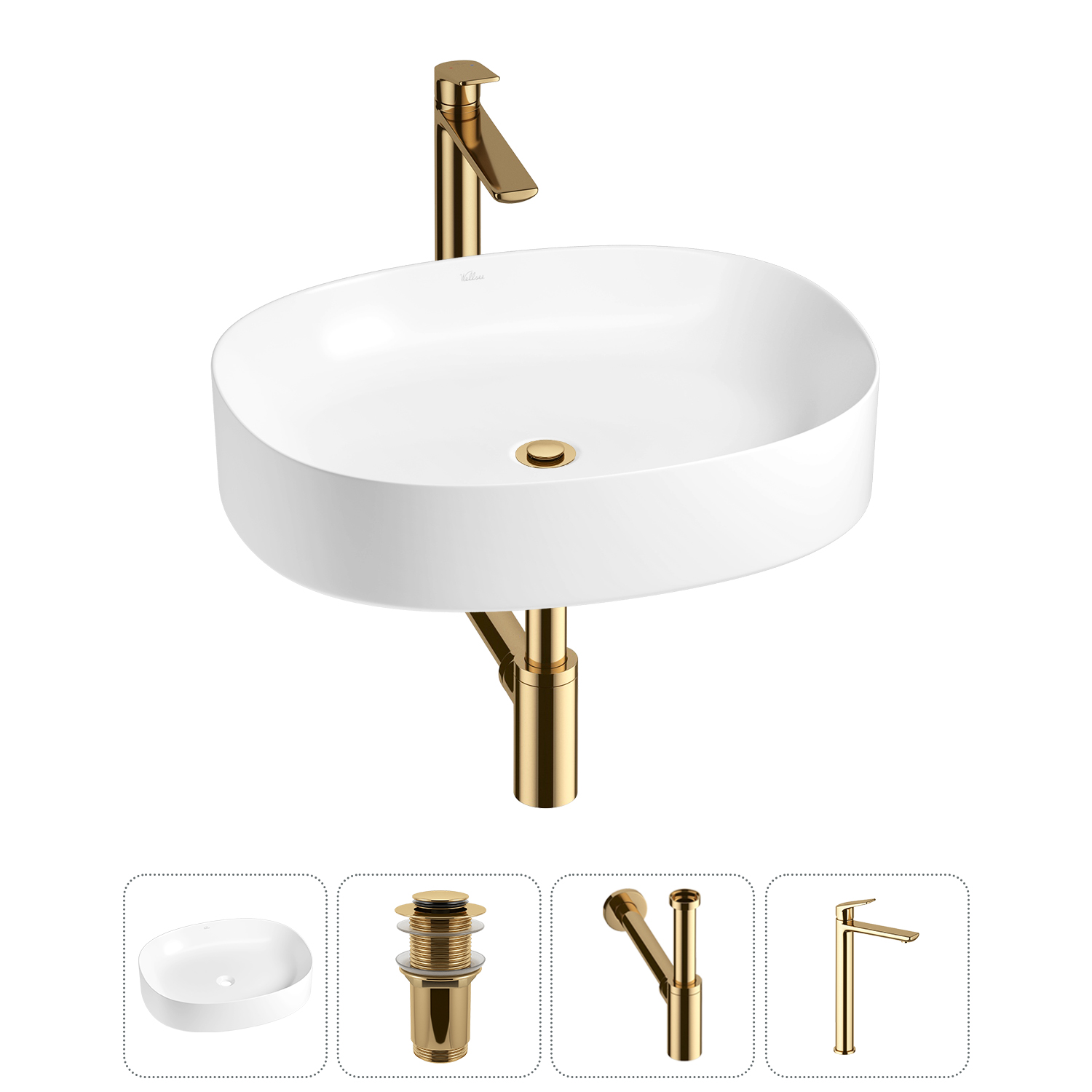 Накладная раковина для ванной комнаты Wellsee Belle Spa 2.0 20212559R в наборе 4 в 1: раковина белый