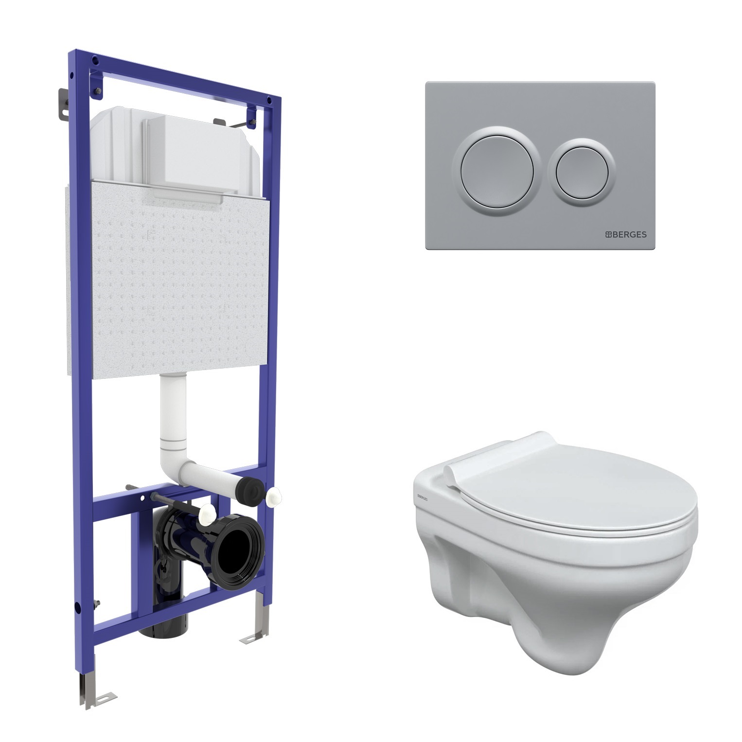 Комплект: инсталляция NOVUM кнопка O2 матовый хром, унитаз ALBIT S, сиденье дюропласт Top Slim SO, м