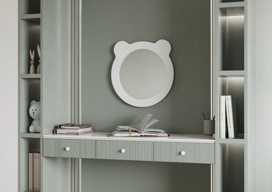 Зеркало КАСПЕР МИШКА , круглое, белый матовый