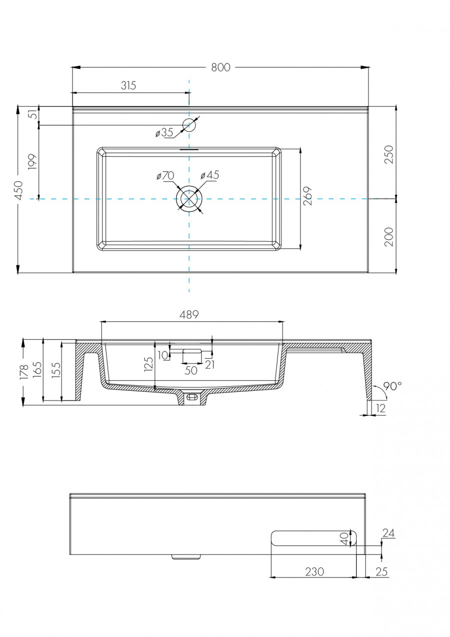 Раковина КВАДРО Про 80, левая