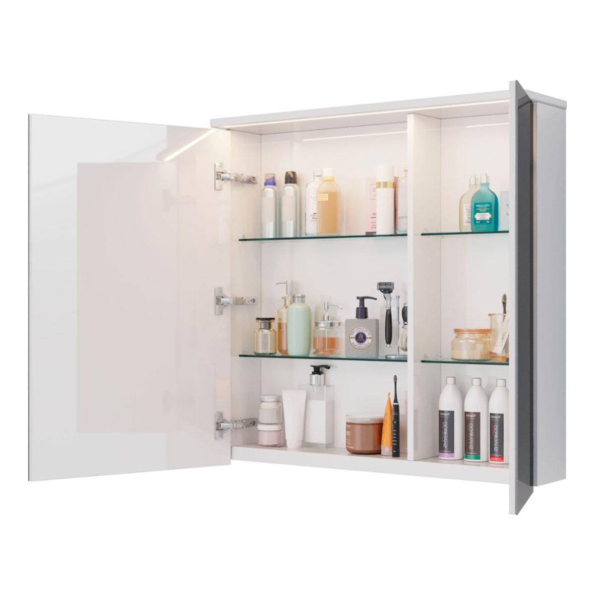 Шкаф зеркальный Lemark ZENON 80х80 см 2-х дверный, с козырьком-подсветкой, с розеткой, цвет корпуса: