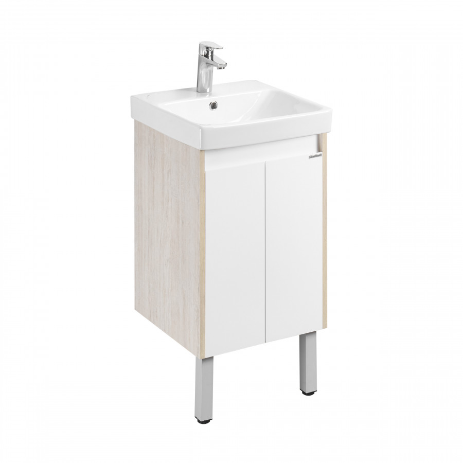 Тумба СКАНДИ DOORS 45, универс., 2 дв., белый глянец/дуб верона (под раковину АДРИАНА 45)