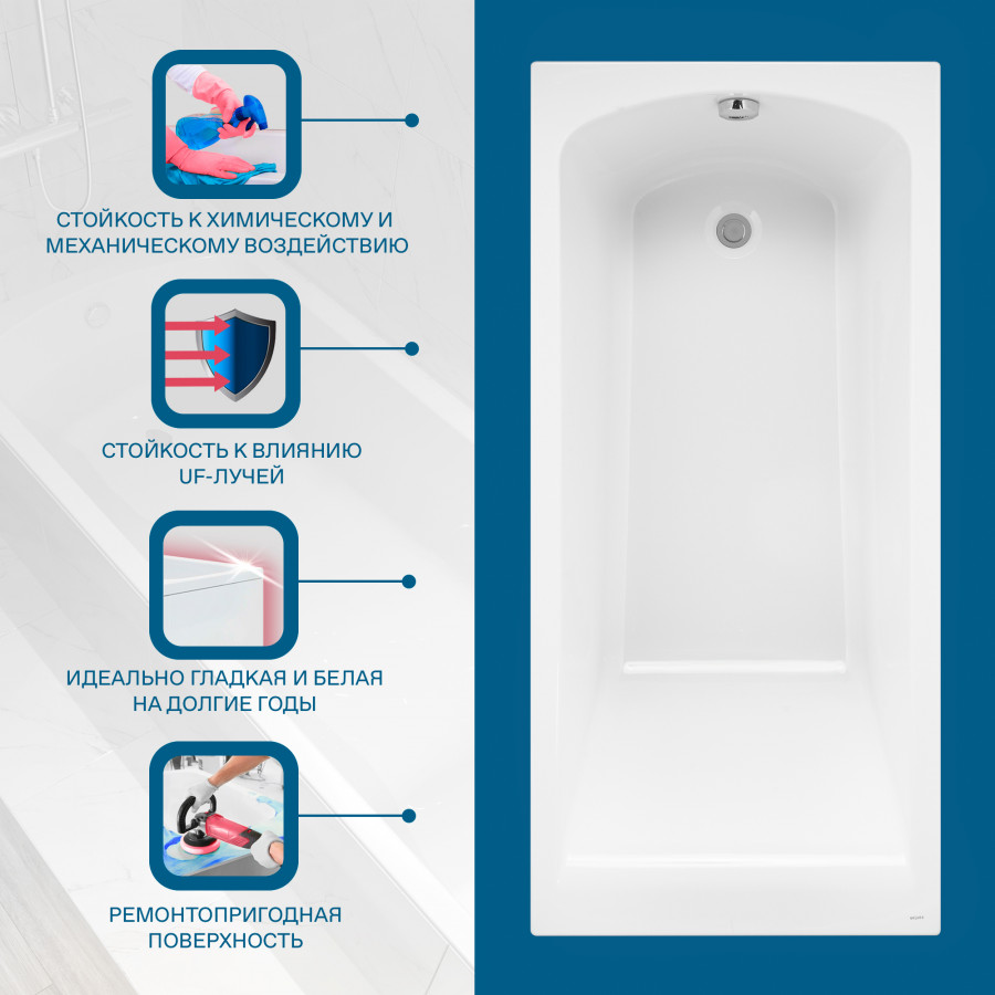 ФИДЖИ Ванна акриловая 180х80 см., без монтажного комплекта, САНТЕК