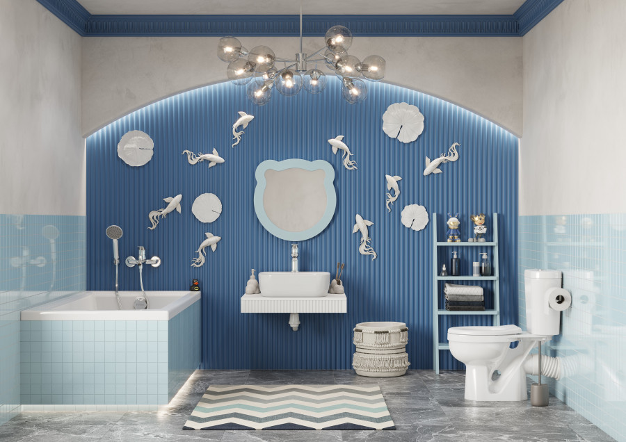 Зеркало КАСПЕР МИШКА, фигурное, голубой матовый