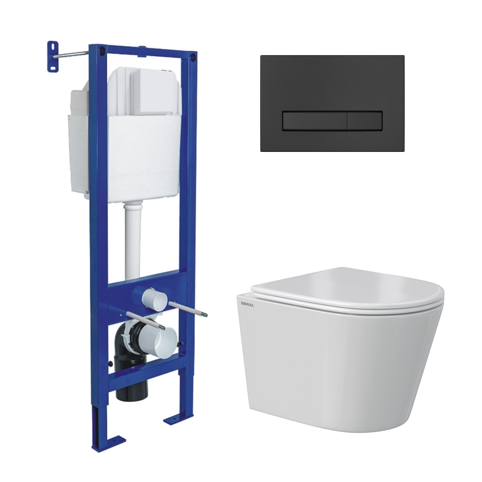 Комплект: инсталляция АТОМ Line кнопка черная Soft Touch, унитаз VITA Rimless 49 см, сиденье дюропла