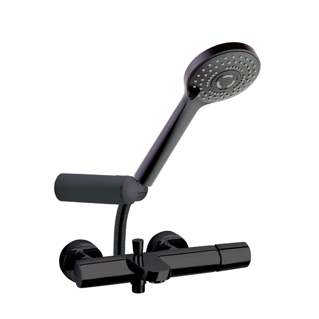 Смеситель для душа наружнего монтажа с душевым комплектом TZAR 340501BTNM матовый черный