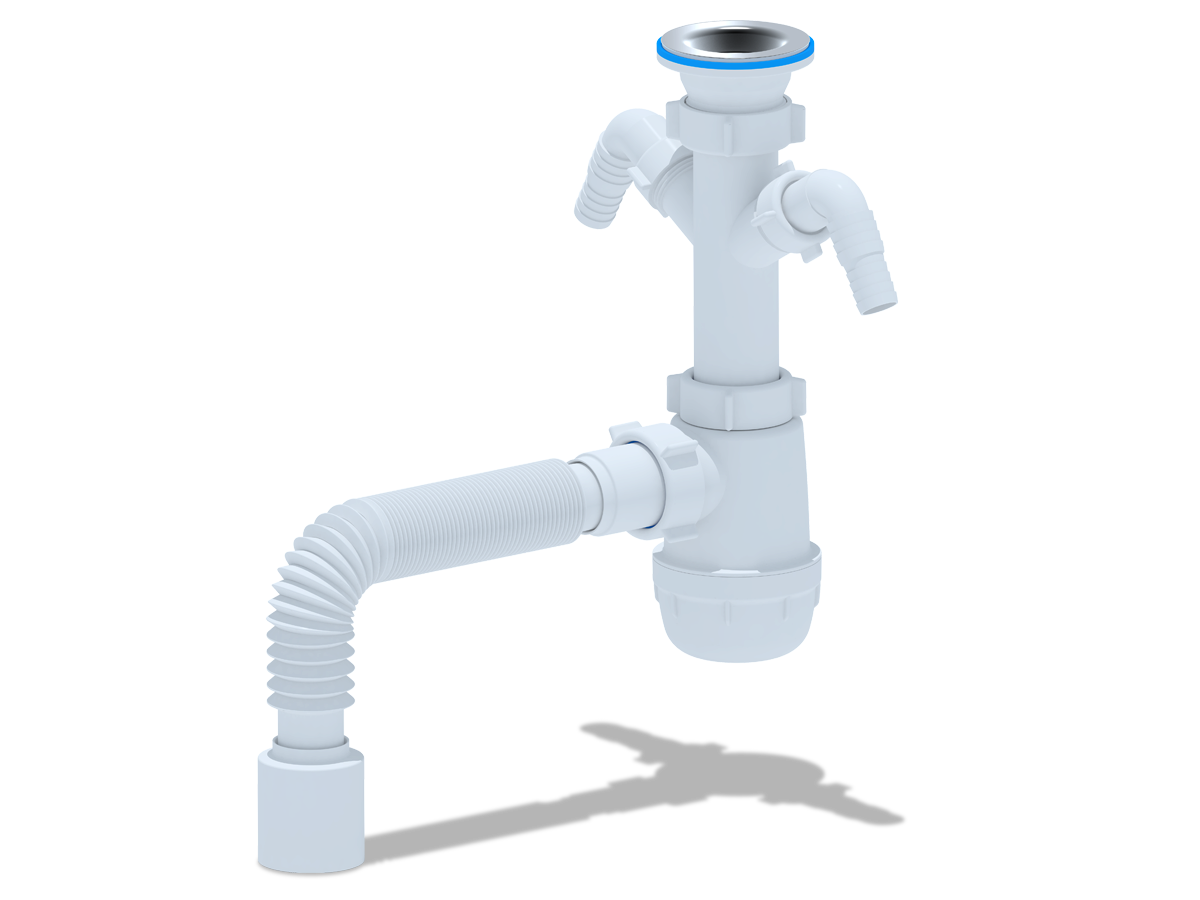 Сифон для мойки АНИ Пласт Грот A1110 1 1/2 дюйма 40 с двумя отводами для стиральной машины с гибкой трубой 40х50