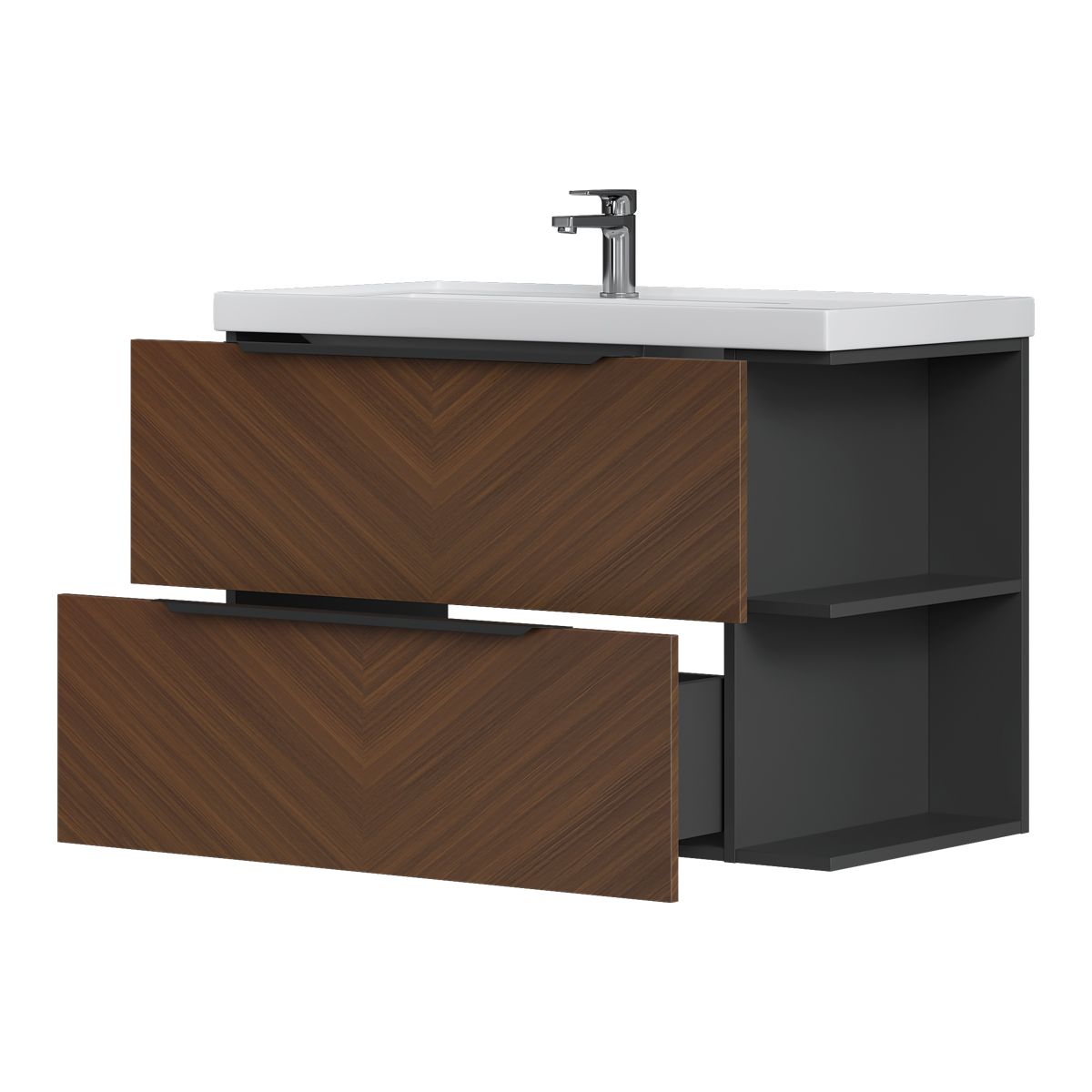 Тумба EQUIL Forest 90 подвесная 2 ящ. орех/графит (под раковину 978857(90)L)