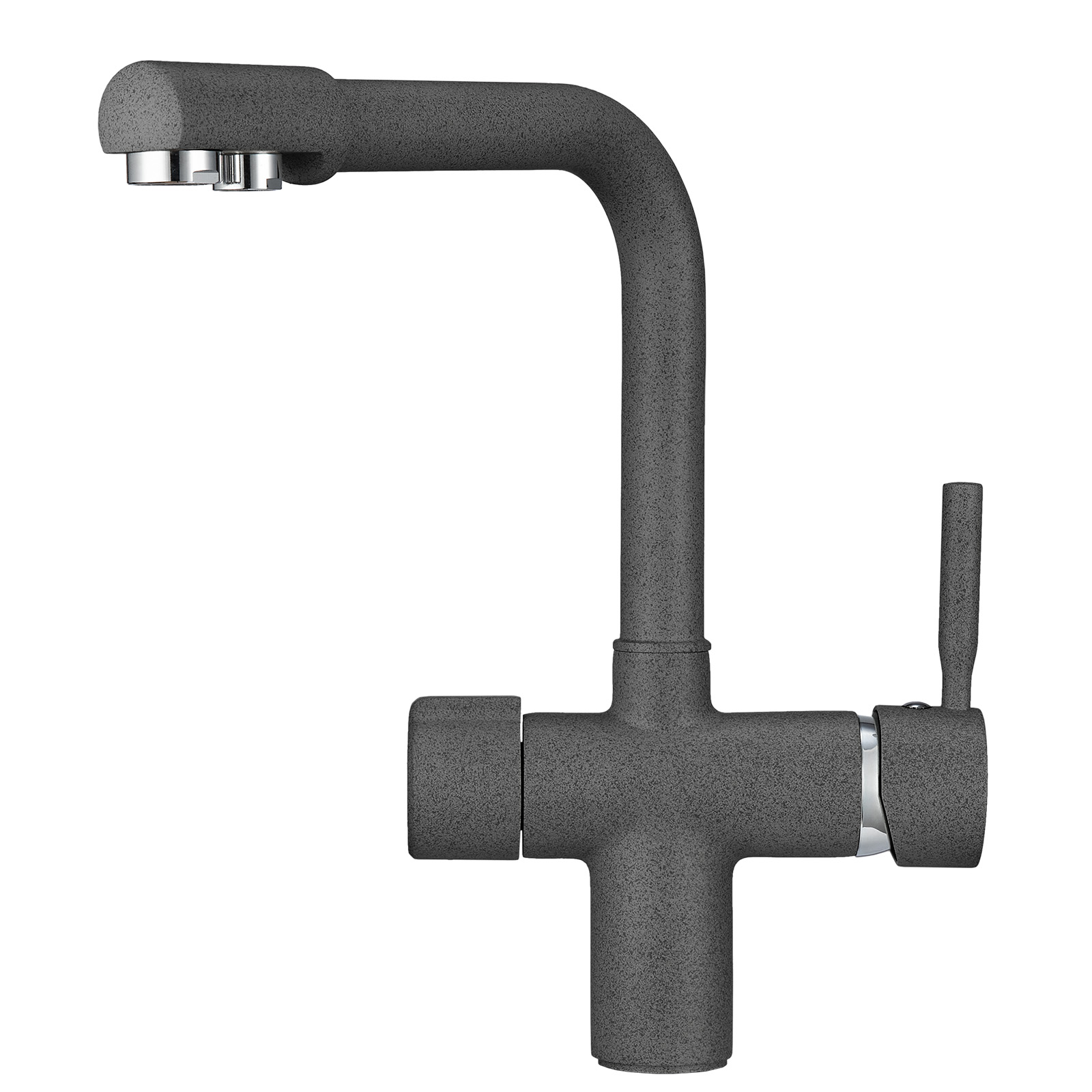 2088, ГРАФИТ Смеситель для кухни однорыч., с подкл. для питьевой воды, черно-сер., GRANULA