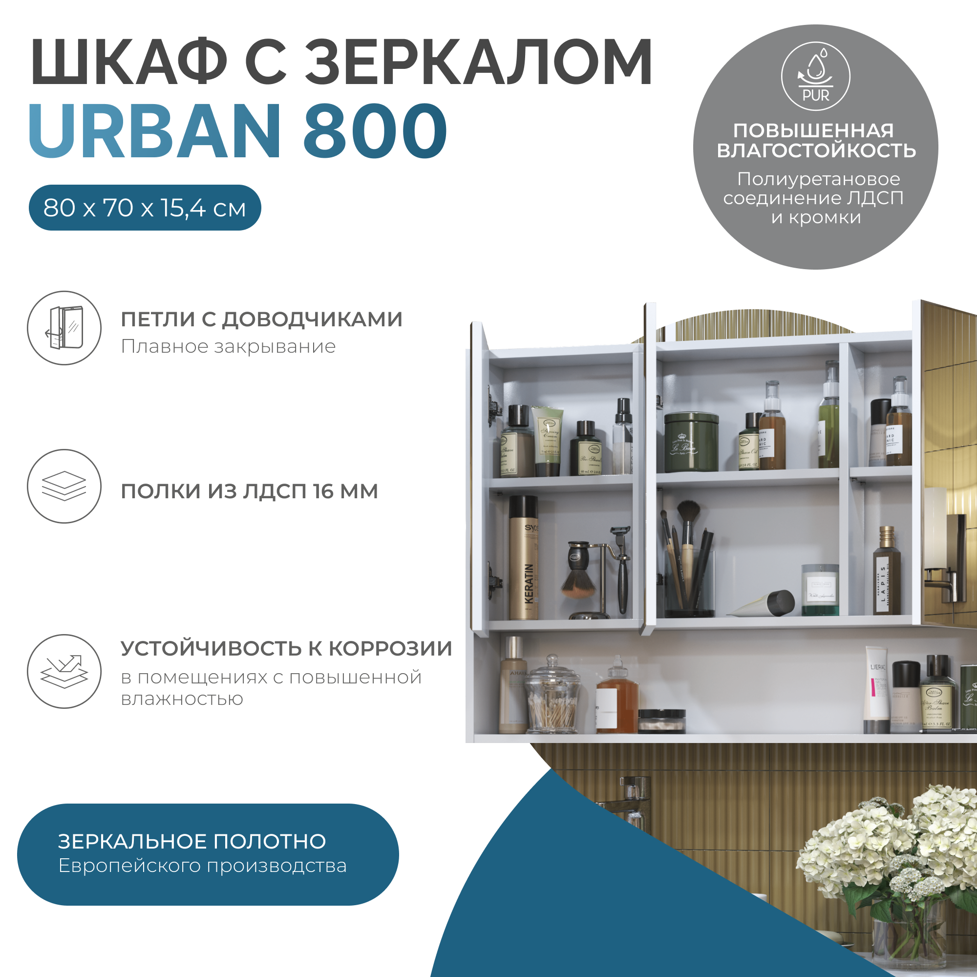 Зеркальный шкаф VIGO Urban 80 подвесной белый (zsh.URB.80)