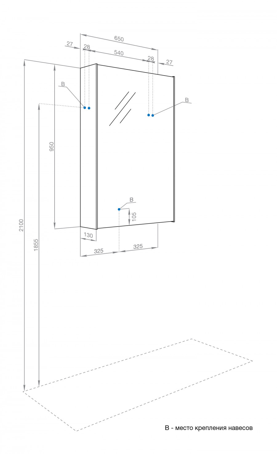 Зеркальный шкаф ЛИБЕРТИ 65, подвесной, дуб эльвезия