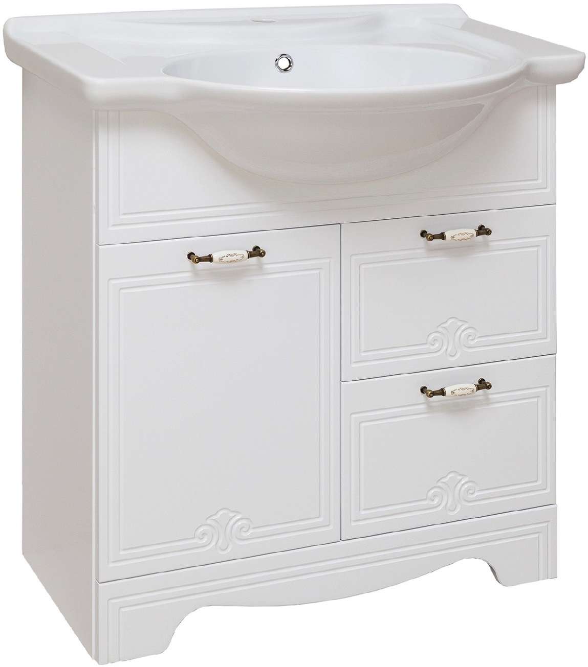Тумба КАНТРИ 75 (под умывальник ДРЕЯ 75), 2 ящ., белая, RUNO