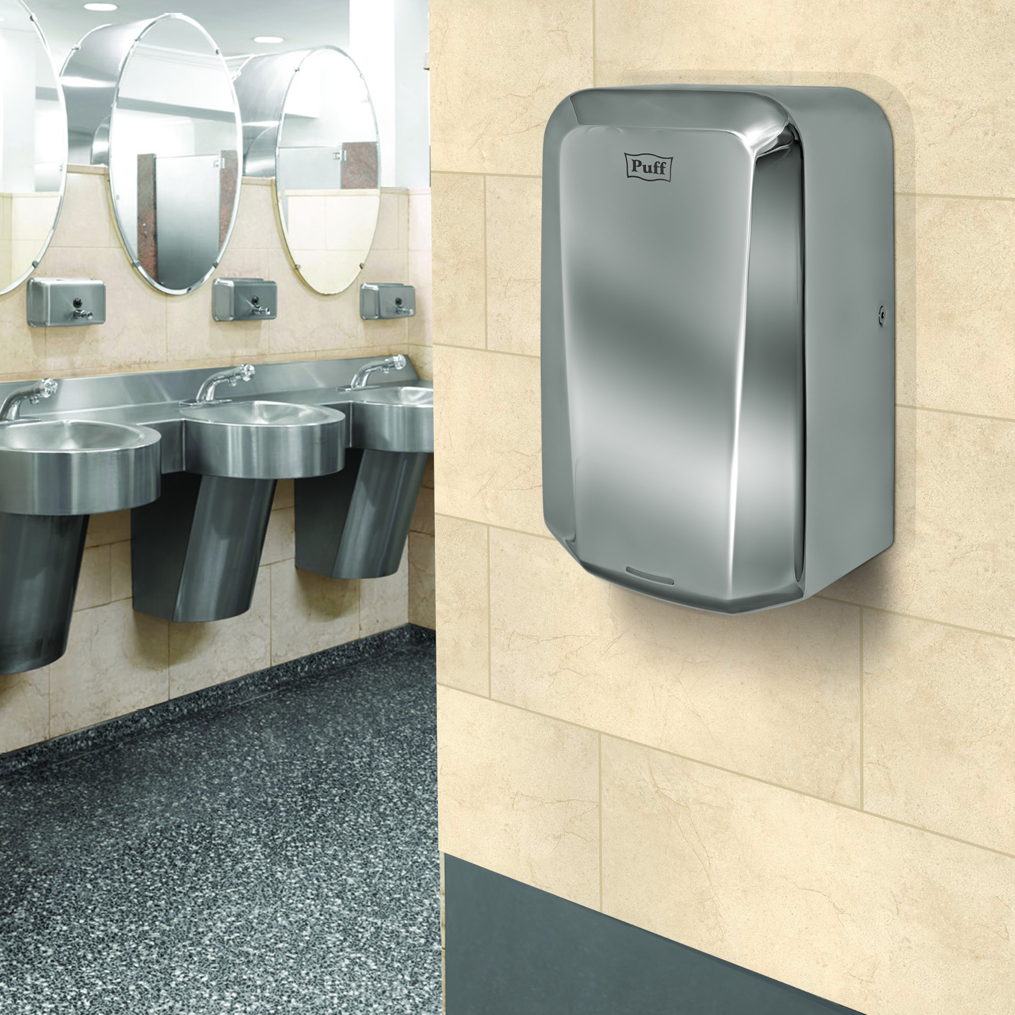 Электросушитель для рук PUFF-8995 высокоскоростной, антивандальный, хром 1,25 кВт (1401.330)